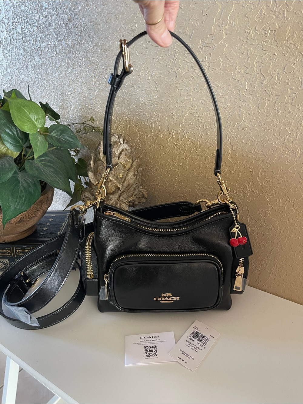 NWT Coach Laurel Shoulder Bag 22 with Pockets & Cherry Charm